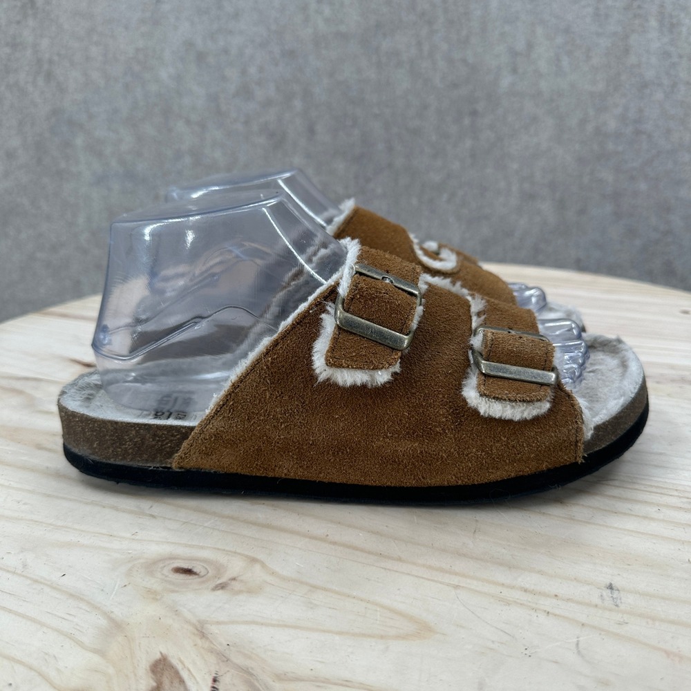 Earth Origins Chill Cali Sandals Womens 8 Brown Suede Faux Fur Double Buckle - Picture 4 of 10